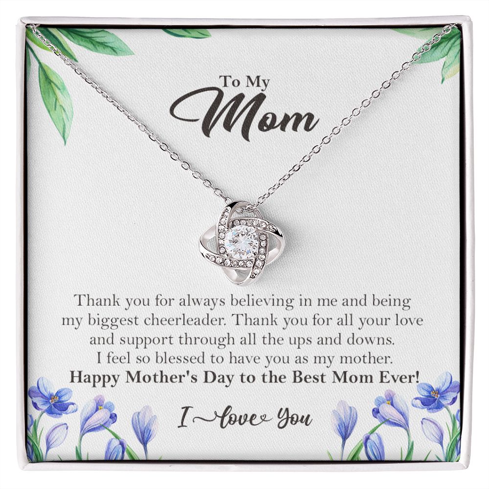 to Military Mom Gift from Daughter or Son, Love Knot Pendant Necklace for Mother's Day, Birthday or Christmas, Deployed Mom 14K White Gold Finish /