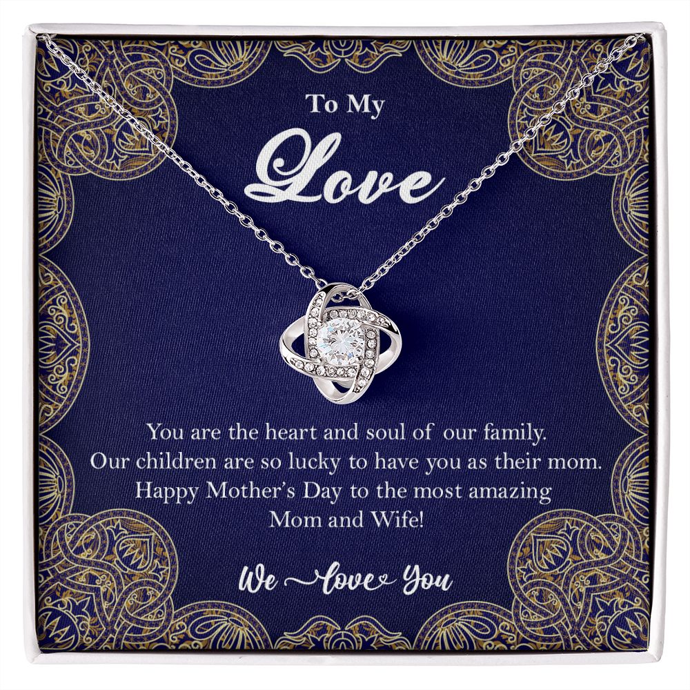 To My Love Knot Necklace, Gift for Wife, Mothers Day Gift from Husband 14K White Gold Finish Two-Toned Gift Box - HolidayShoppingFinds