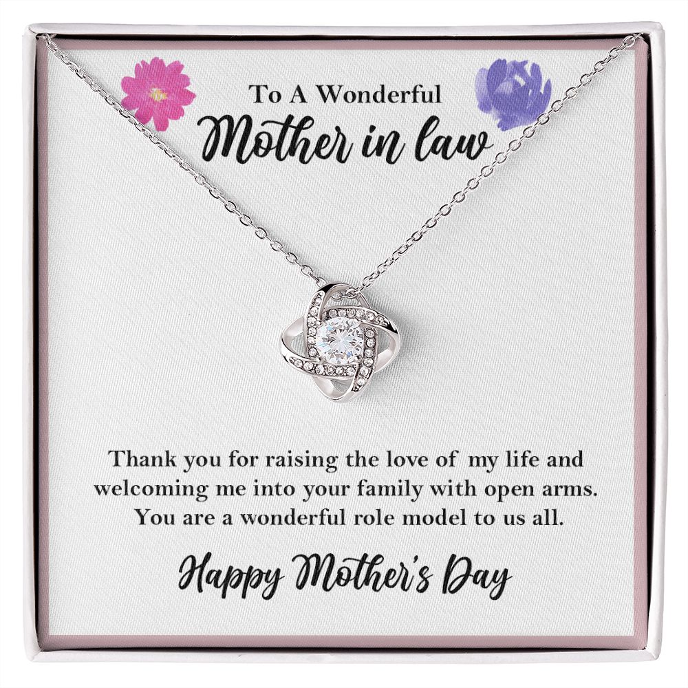 To a Wonderful Mother-in-law Love Knot Necklace, Mothers Day Gift 14K White Gold Finish Two-Toned Gift Box - HolidayShoppingFinds