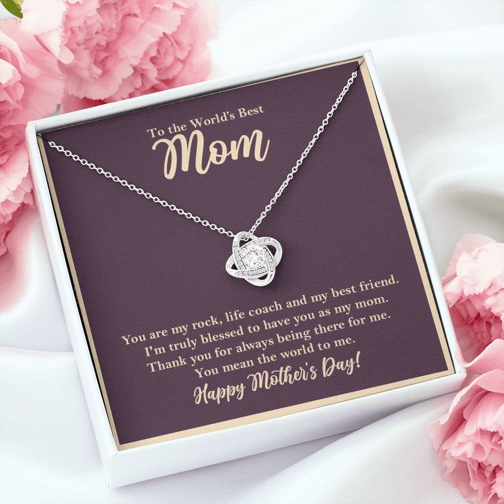 World's Best Mom Love Knot Necklace, Mothers Day Gift from Daughter Son - HolidayShoppingFinds