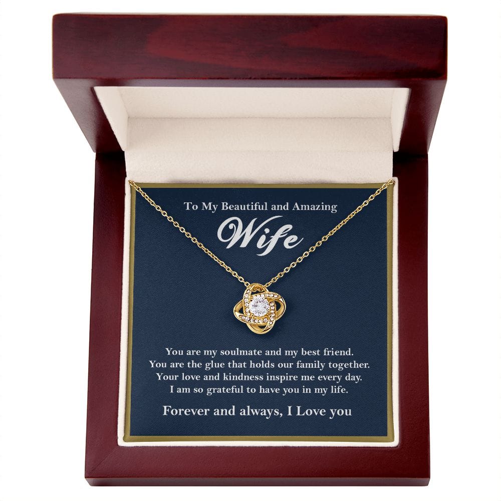 To My Beautiful Amazing Wife Love Knot Necklace Gift From Husband 18K Yellow Gold Finish Luxury Box w/LED - HolidayShoppingFinds