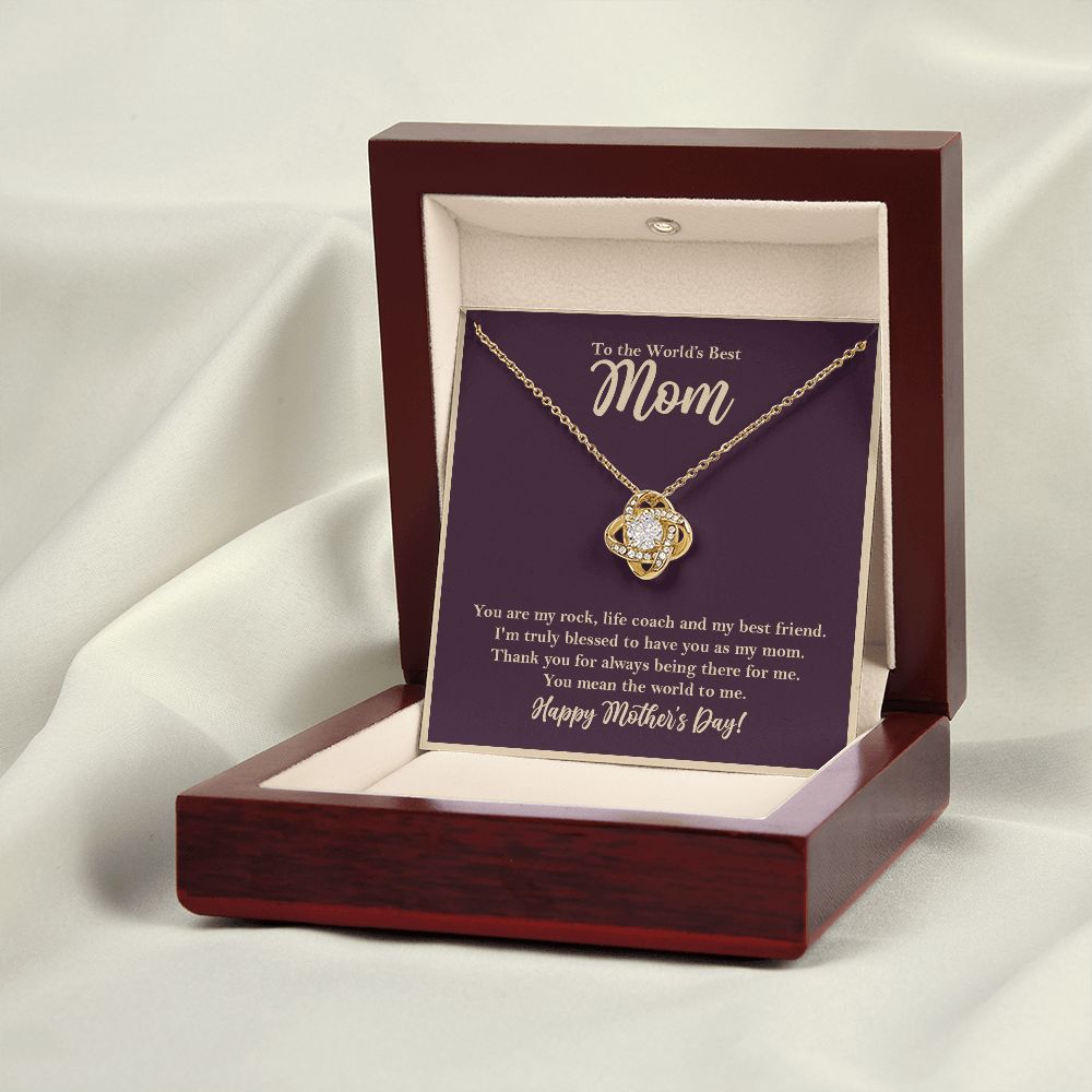 World's Best Mom Love Knot Necklace, Mothers Day Gift from Daughter Son 18K Yellow Gold Finish Luxury Box w/LED - HolidayShoppingFinds