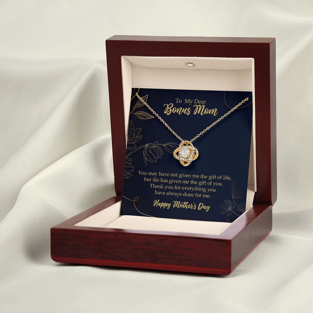 To Bonus Mom Love Knot Necklace, Stepmom, Stepmother Mother's Day Gift 18K Yellow Gold Finish Luxury Box w/LED - HolidayShoppingFinds