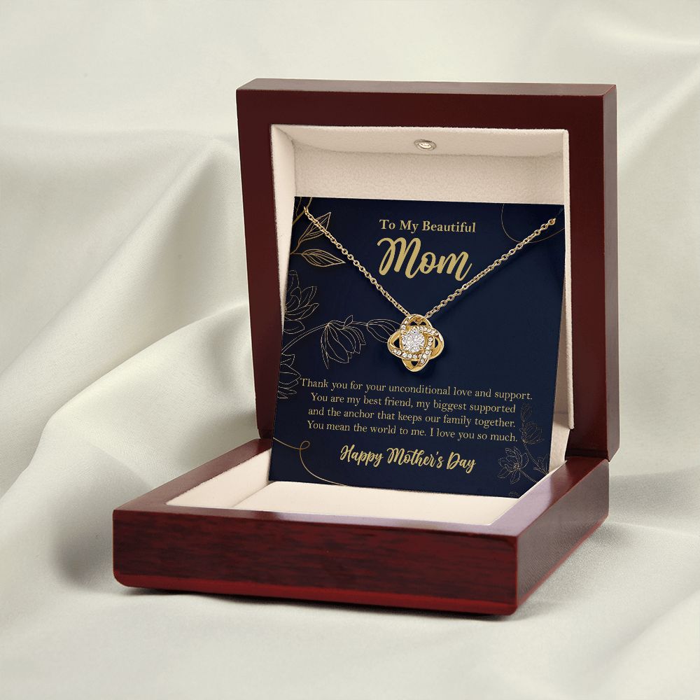 To My Beautiful Mom Love Knot Necklace, Mothers Day Gift ❤ 18K Yellow Gold Finish Luxury Box w/LED - HolidayShoppingFinds