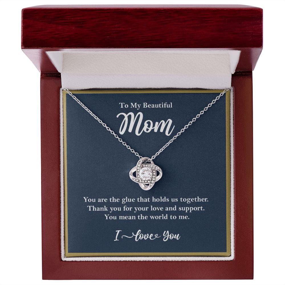 To My Beautiful Mom Love Knot Necklace Gift From Son or Daughter 14K White Gold Finish Luxury Box w/LED - HolidayShoppingFinds