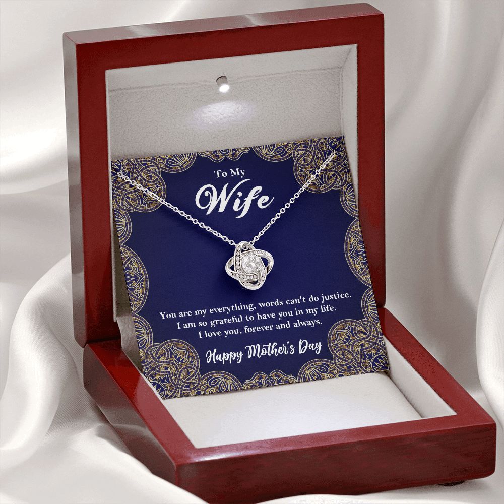 To My Wife Love Knot Necklace, Wife Mother's Day Gift from Husband, Wife Gift 14K White Gold Finish Luxury Box w/LED - HolidayShoppingFinds