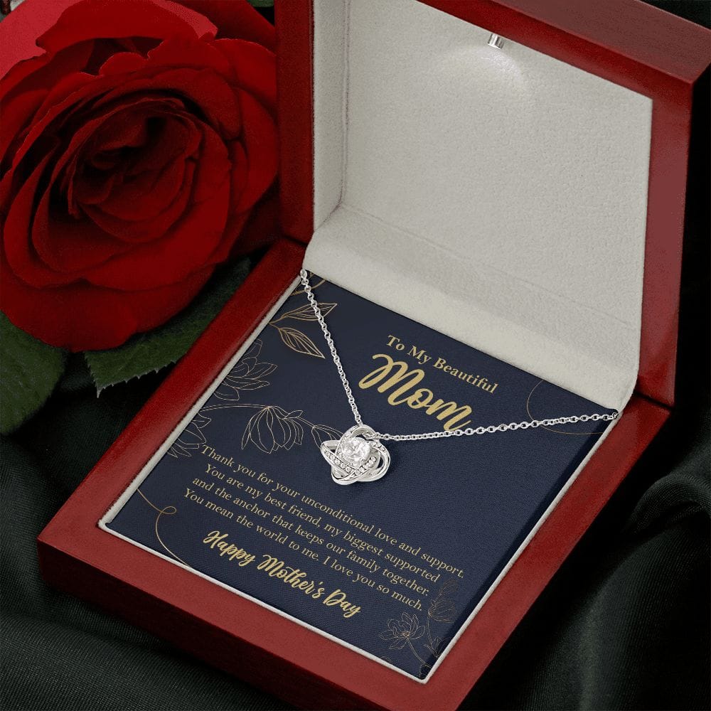 To My Beautiful Mom Love Knot Necklace, Mothers Day Gift ❤ 14K White Gold Finish Luxury Box w/LED - HolidayShoppingFinds