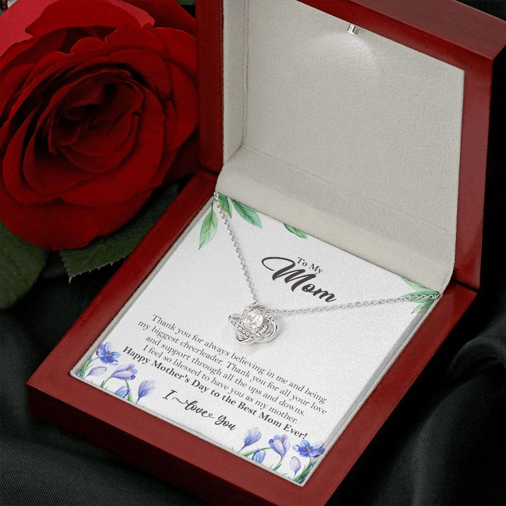 To My Mom Love Knot Necklace Gift from Daughter-Son, Mother's Day Gift 14K White Gold Finish Luxury Box w/LED - HolidayShoppingFinds