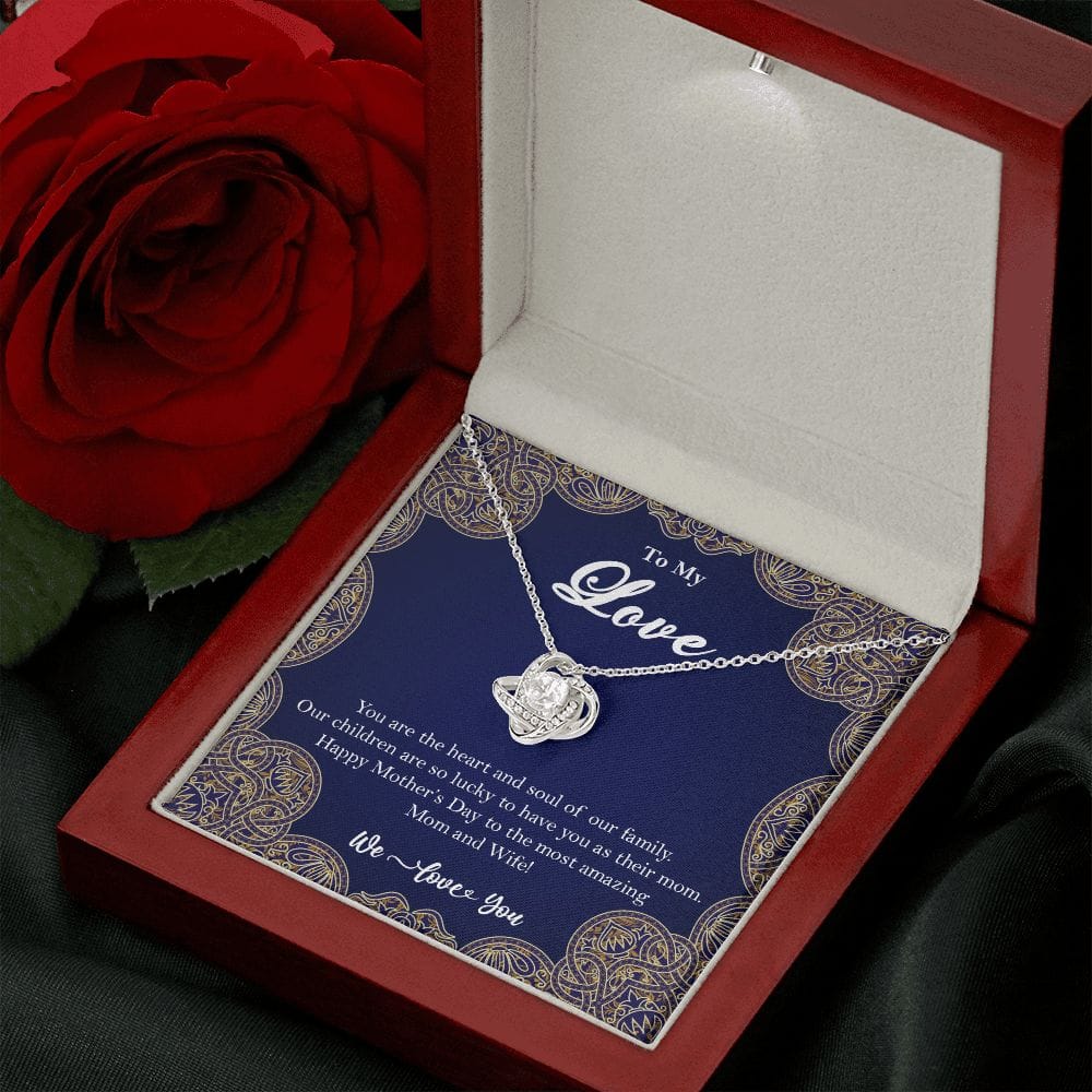 To My Love Knot Necklace, Gift for Wife, Mothers Day Gift from Husband 14K White Gold Finish Luxury Box w/LED - HolidayShoppingFinds