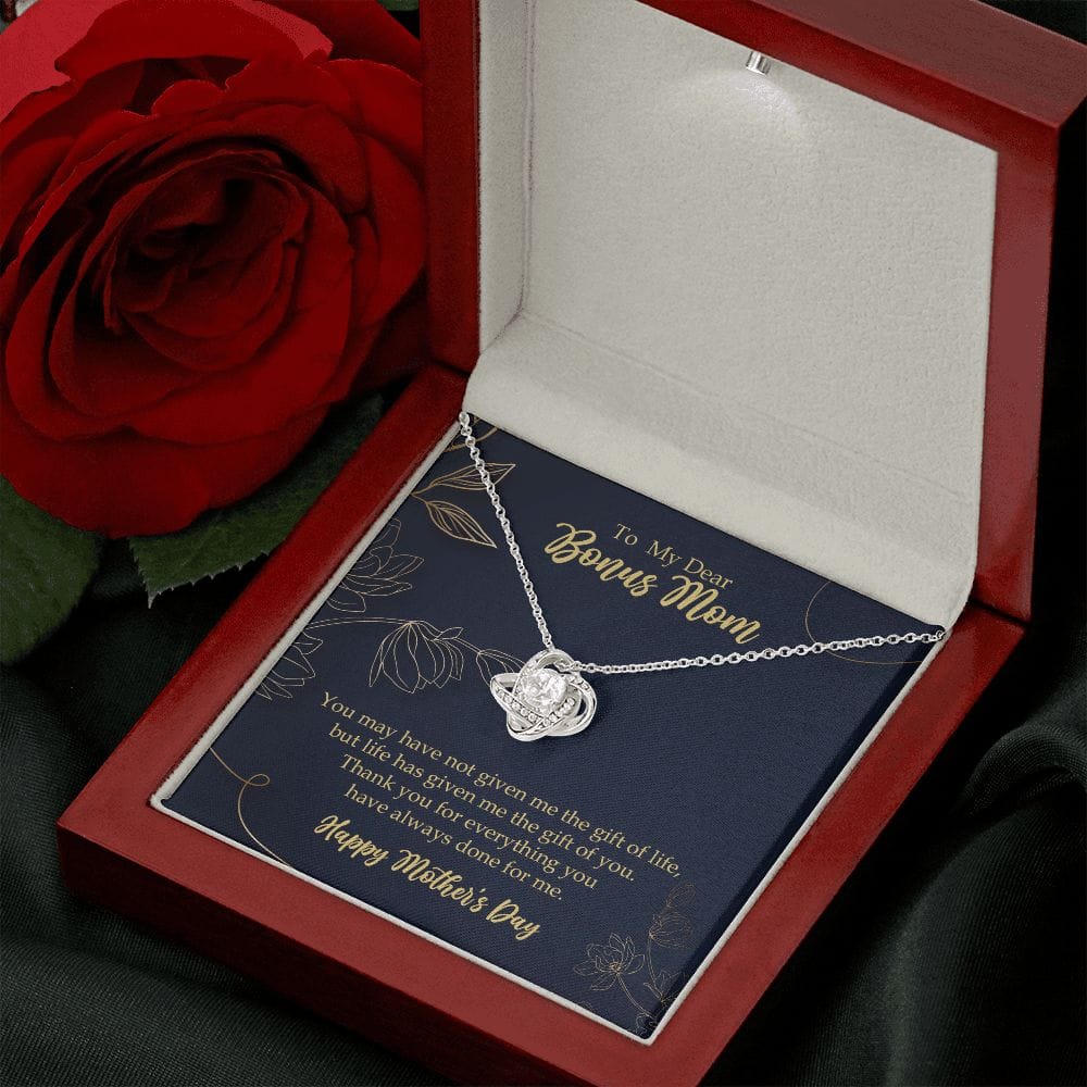 To Bonus Mom Love Knot Necklace, Stepmom, Stepmother Mother's Day Gift 14K White Gold Finish Luxury Box w/LED - HolidayShoppingFinds