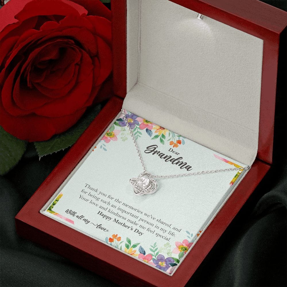 Grandma Gift Love Knot Necklace from Grandchildren, Mothers Day Gift ❤ 14K White Gold Finish Luxury Box w/LED - HolidayShoppingFinds