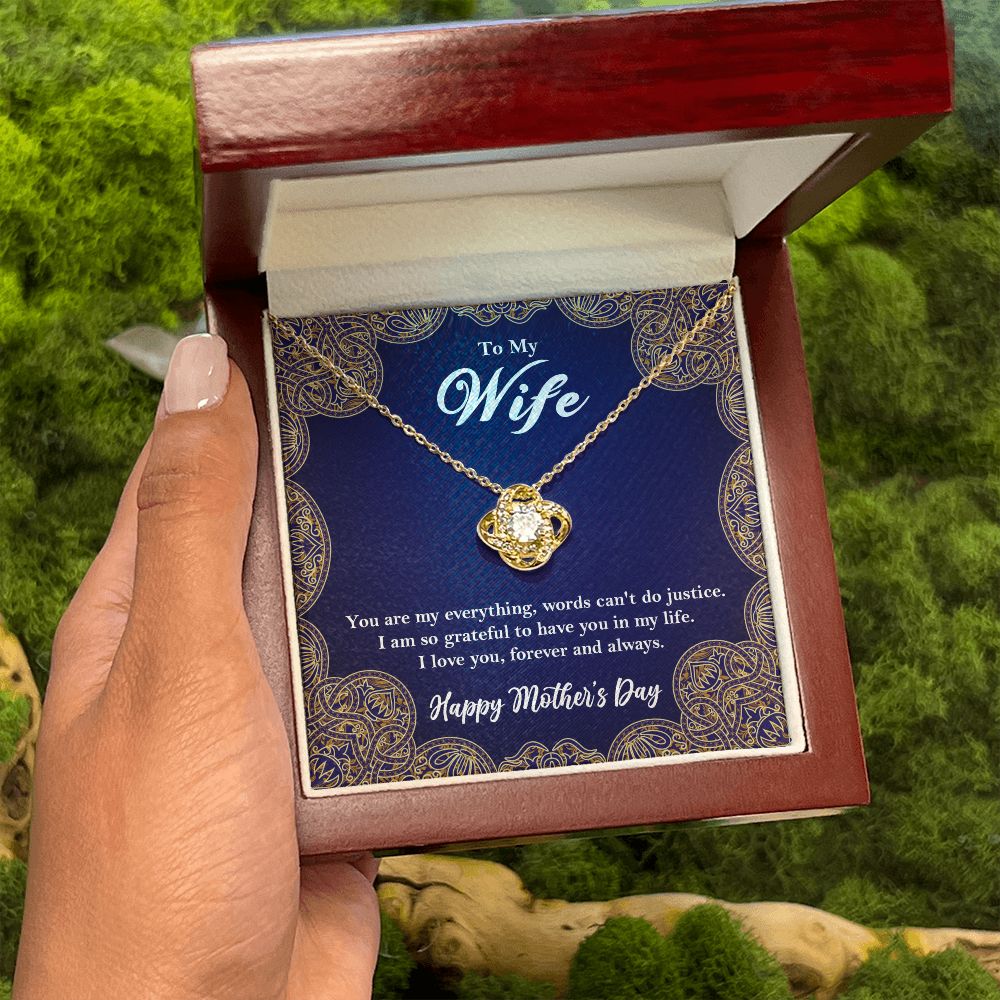 To My Wife Love Knot Necklace, Wife Mother's Day Gift from Husband, Wife Gift 18K Yellow Gold Finish Luxury Box w/LED - HolidayShoppingFinds