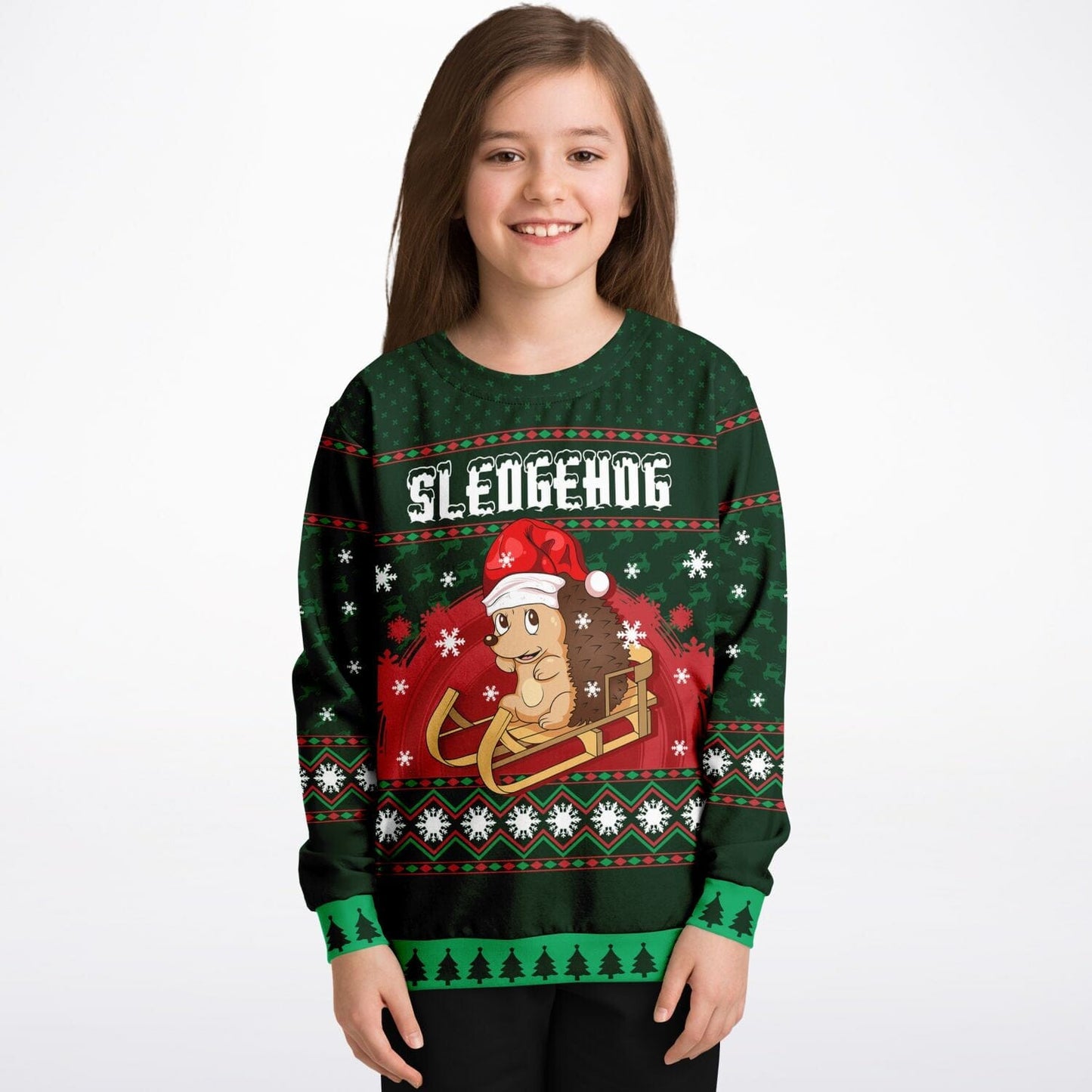 Sledgehog Ugly Christmas Sweatshirt Kids Unisex - HolidayShoppingFinds