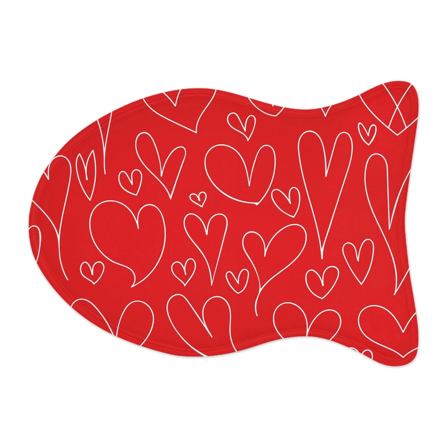 Valentines Hearts Red Pet Feeding Mat Fish Shape Dog/Cat Food Placemat Fish shape (19" × 14") White - HolidayShoppingFinds