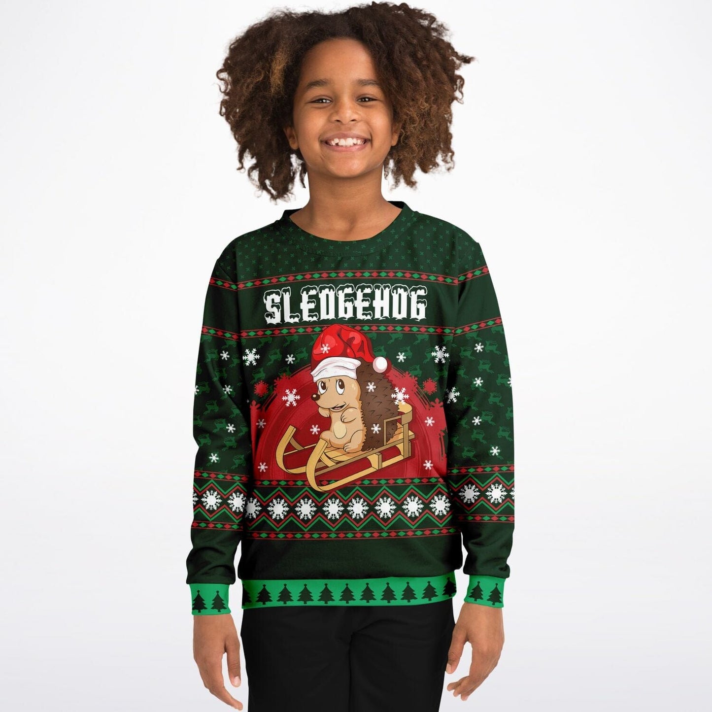 Sledgehog Ugly Christmas Sweatshirt Kids Unisex - HolidayShoppingFinds