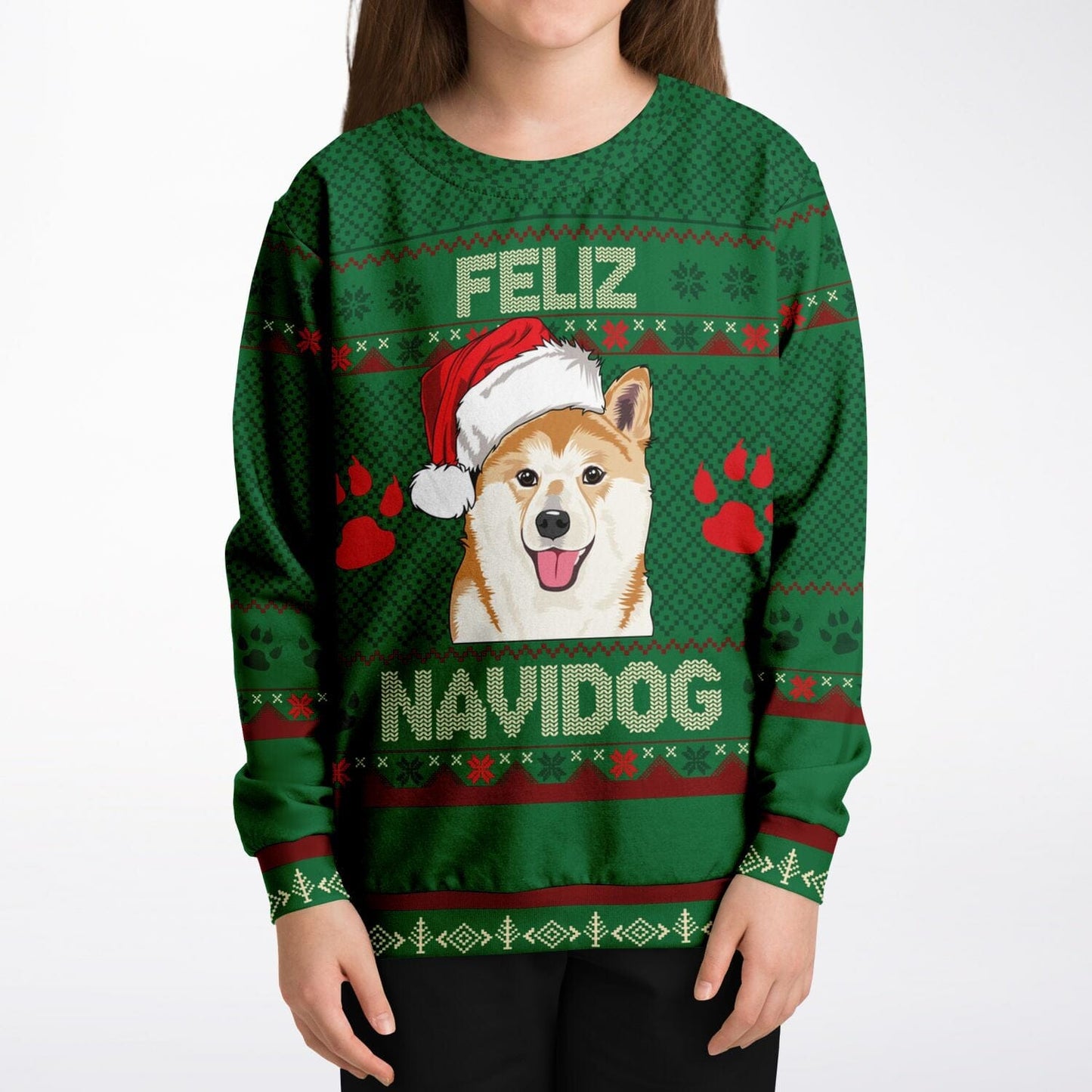 Shiba Inu Feliz Navidog Ugly Christmas Sweatshirt Kids Funny Sweater - HolidayShoppingFinds