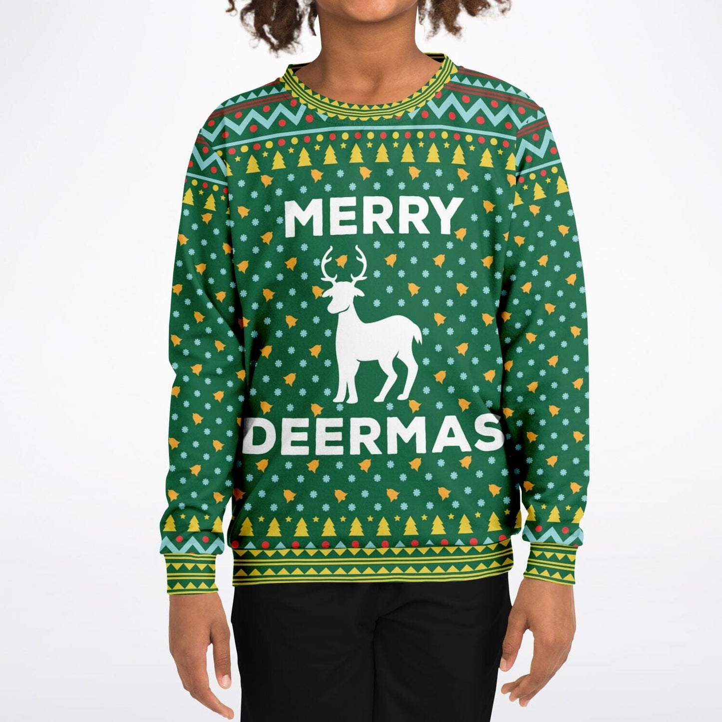 Merry Deermas Ugly Christmas Sweatshirt Kids Athletic Unisex Sweater - HolidayShoppingFinds