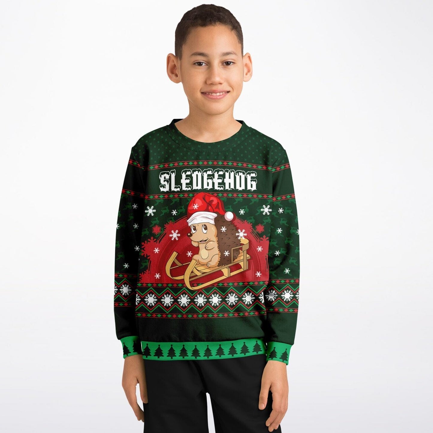Sledgehog Ugly Christmas Sweatshirt Kids Unisex - HolidayShoppingFinds