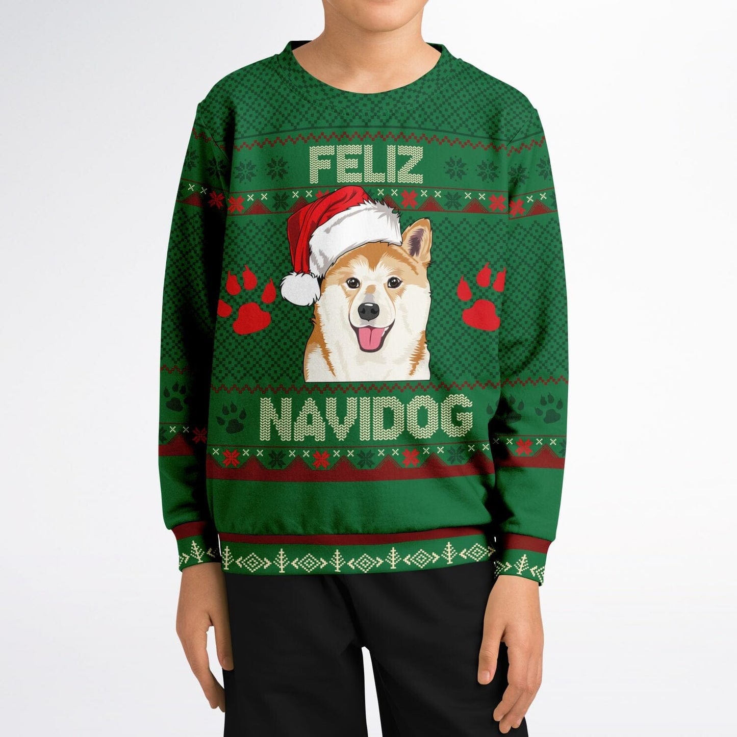 Shiba Inu Feliz Navidog Ugly Christmas Sweatshirt Kids Funny Sweater - HolidayShoppingFinds