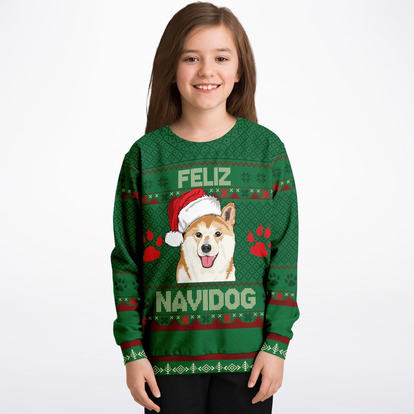 Shiba Inu Feliz Navidog Ugly Christmas Sweatshirt Kids Funny Sweater - HolidayShoppingFinds