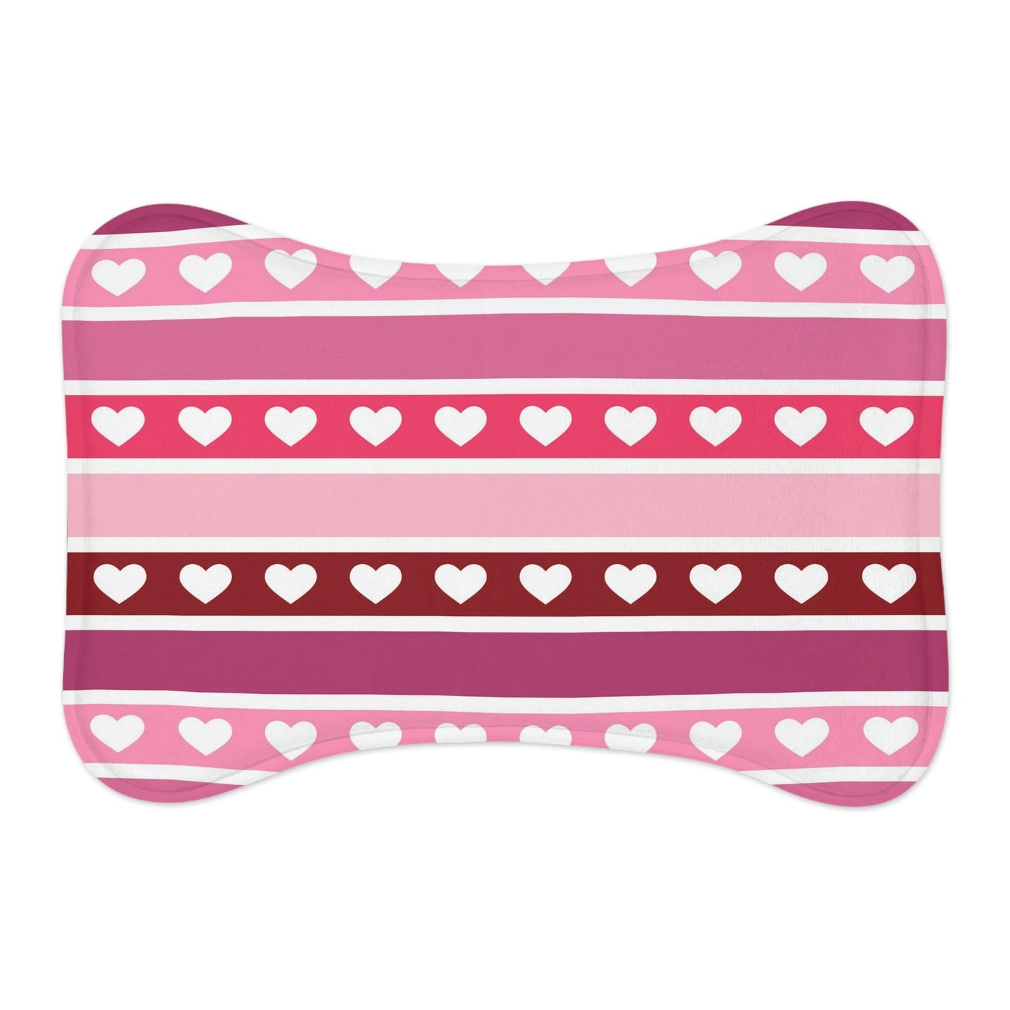 Cute Pink Hearts Pattern VDay Pet Feeding Mat Bone Shape for Cats/Dogs Bone shape (19" x 14") White - HolidayShoppingFinds