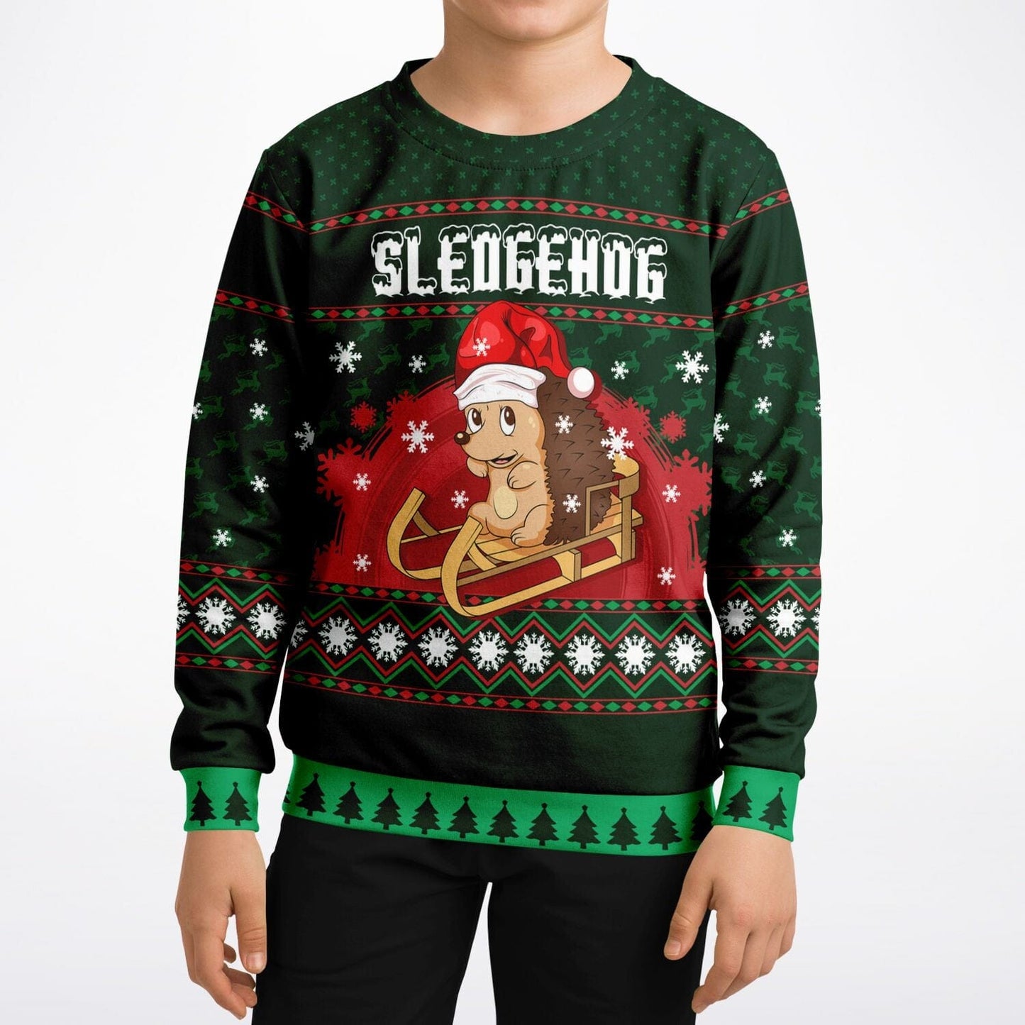 Sledgehog Ugly Christmas Sweatshirt Kids Unisex - HolidayShoppingFinds