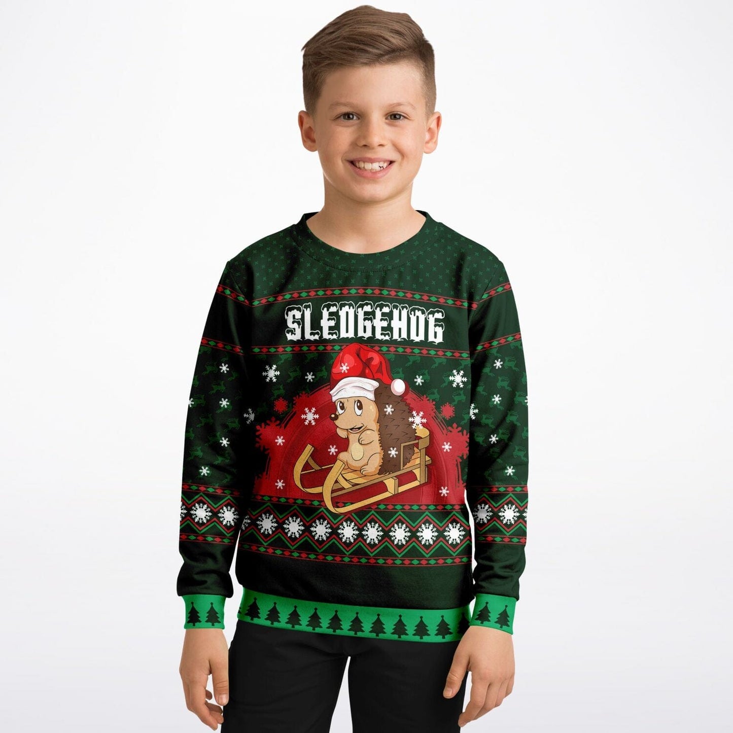Sledgehog Ugly Christmas Sweatshirt Kids Unisex - HolidayShoppingFinds