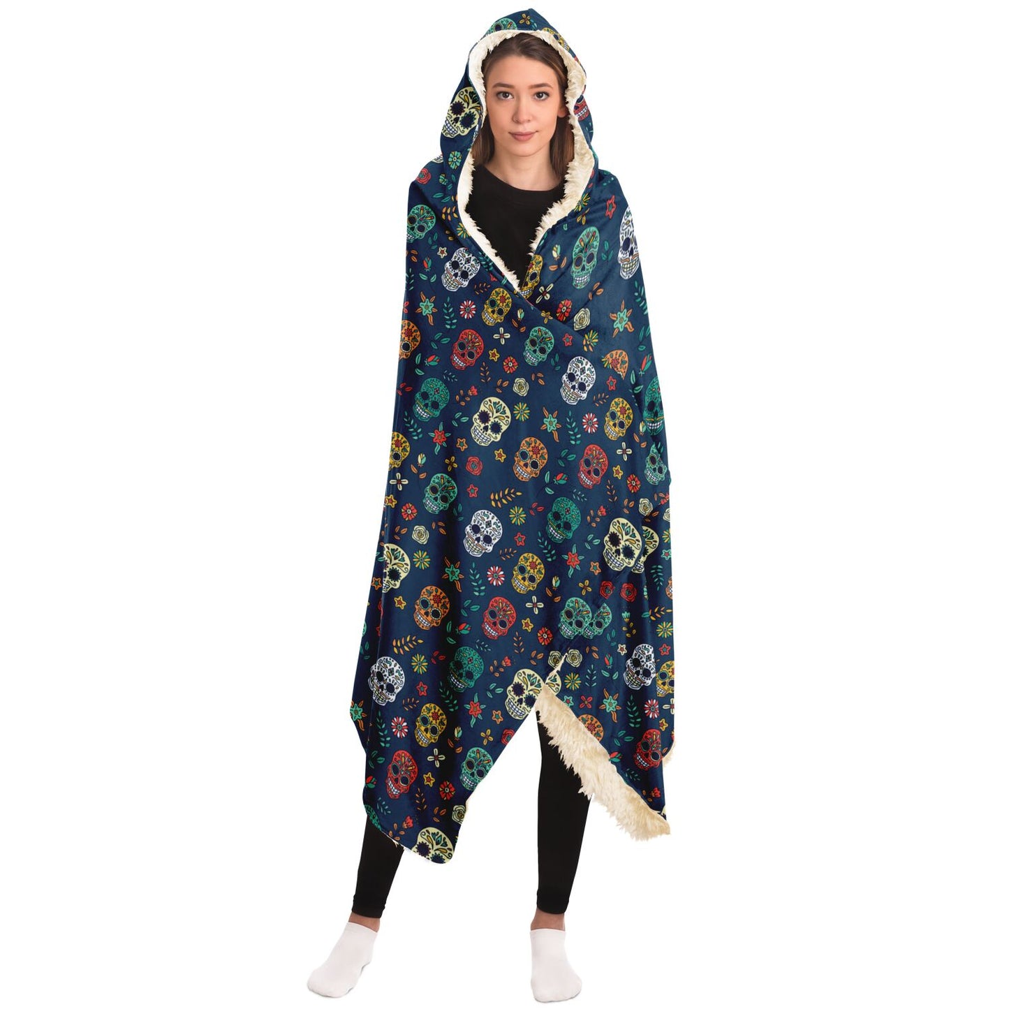 Blue Sugar Skull Day of the Dead Hooded Blanket, Dia de los Muertos    - HolidayShoppingFinds