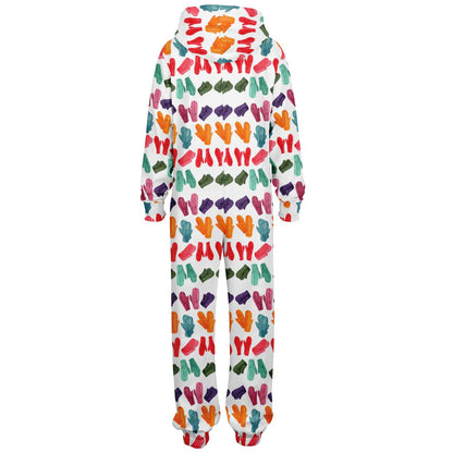 Vintage Colorful Mitten Pattern Adult Jumpsuit White Athletic Onesie Unisex PJ    - HolidayShoppingFinds