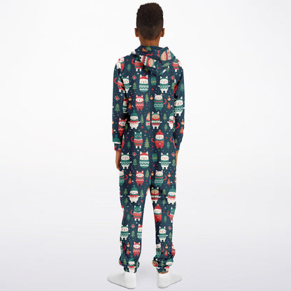 Winter Critters Teens Onesie, Kids Athletic  Jumpsuit Green Union Suit    - HolidayShoppingFinds