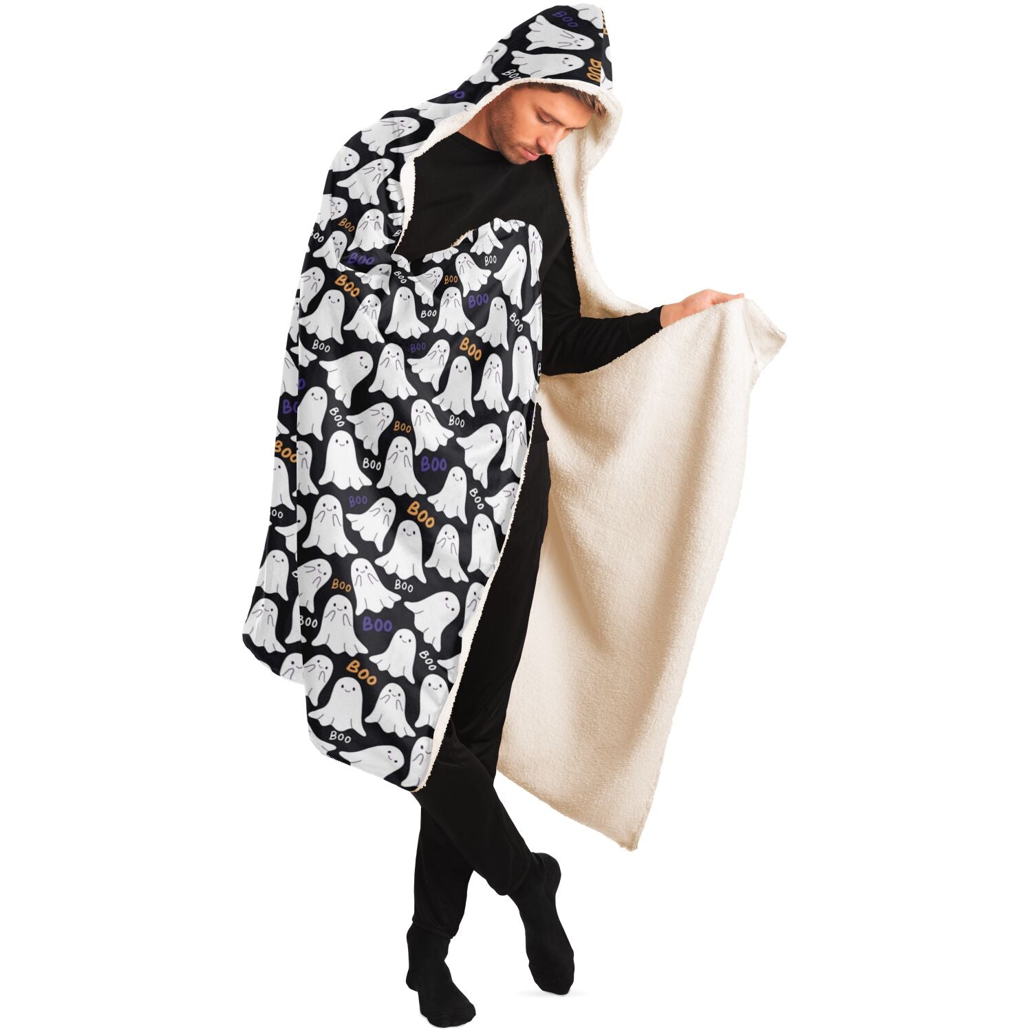 Halloween Boo Spooky Ghosts Patterned Hooded Blanket Costume    - HolidayShoppingFinds