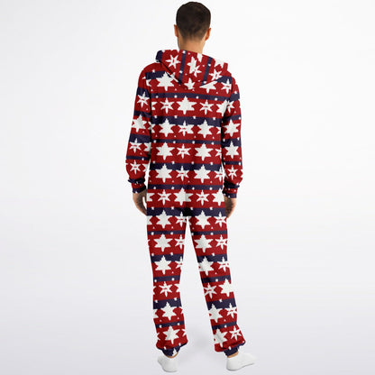 Americana Knitted Adult Athletic Jumpsuit, Red White & Blue Onesie Union Suit    - HolidayShoppingFinds