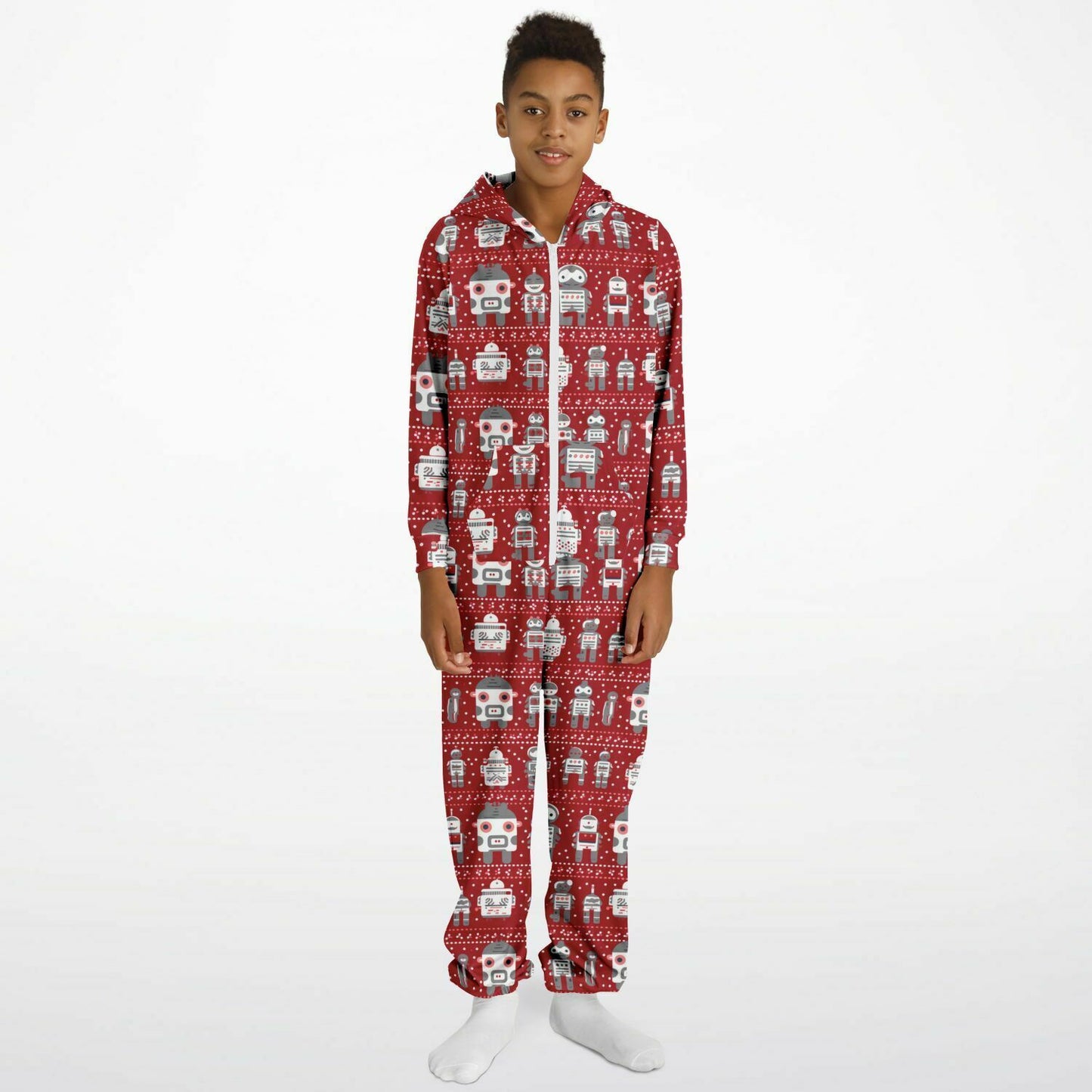 Teens Robots Red Onesie, Union Suit Athletic Jumpsuit for Gamers Tech Enthusiasts    - HolidayShoppingFinds