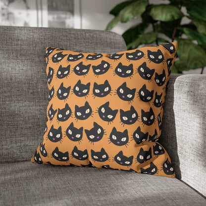 Cute Black Cats Halloween Pillowcase, Halloween Orange Throw Pillow Cover, Spooky Pillow, Square 2-Sided Pillow Case    - HolidayShoppingFinds