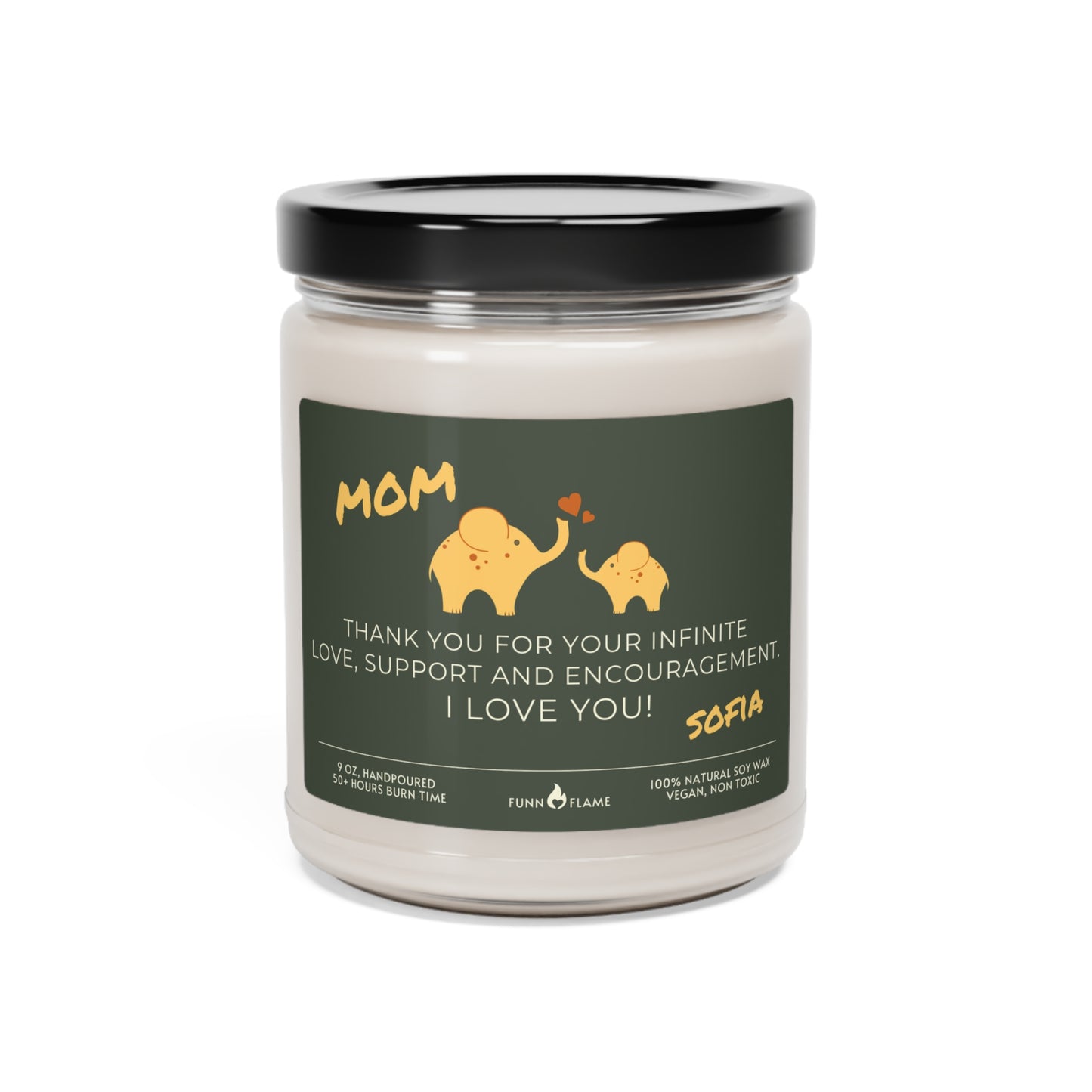 Personalized Mom Candle, Elephant Candle, Custom Gift for Mom (Green), Nursery Candle, New Mom, Birthday Baby Shower Mothers Day Gift 100% Vegan White Sage + Lavender 9oz  - HolidayShoppingFinds