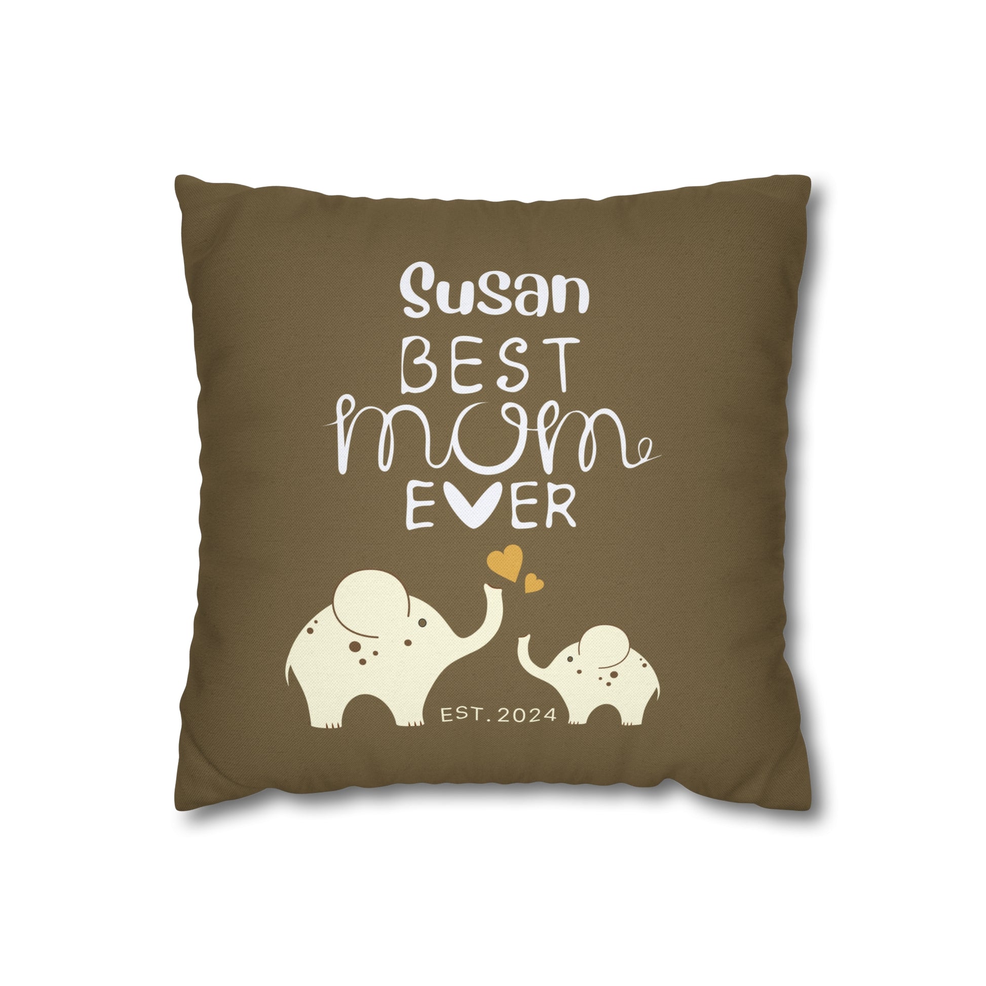 Personalized Best Mom Ever Gift Pillowcase, Gift for Mom, Elephants Khaki Pillow Cover    - HolidayShoppingFinds