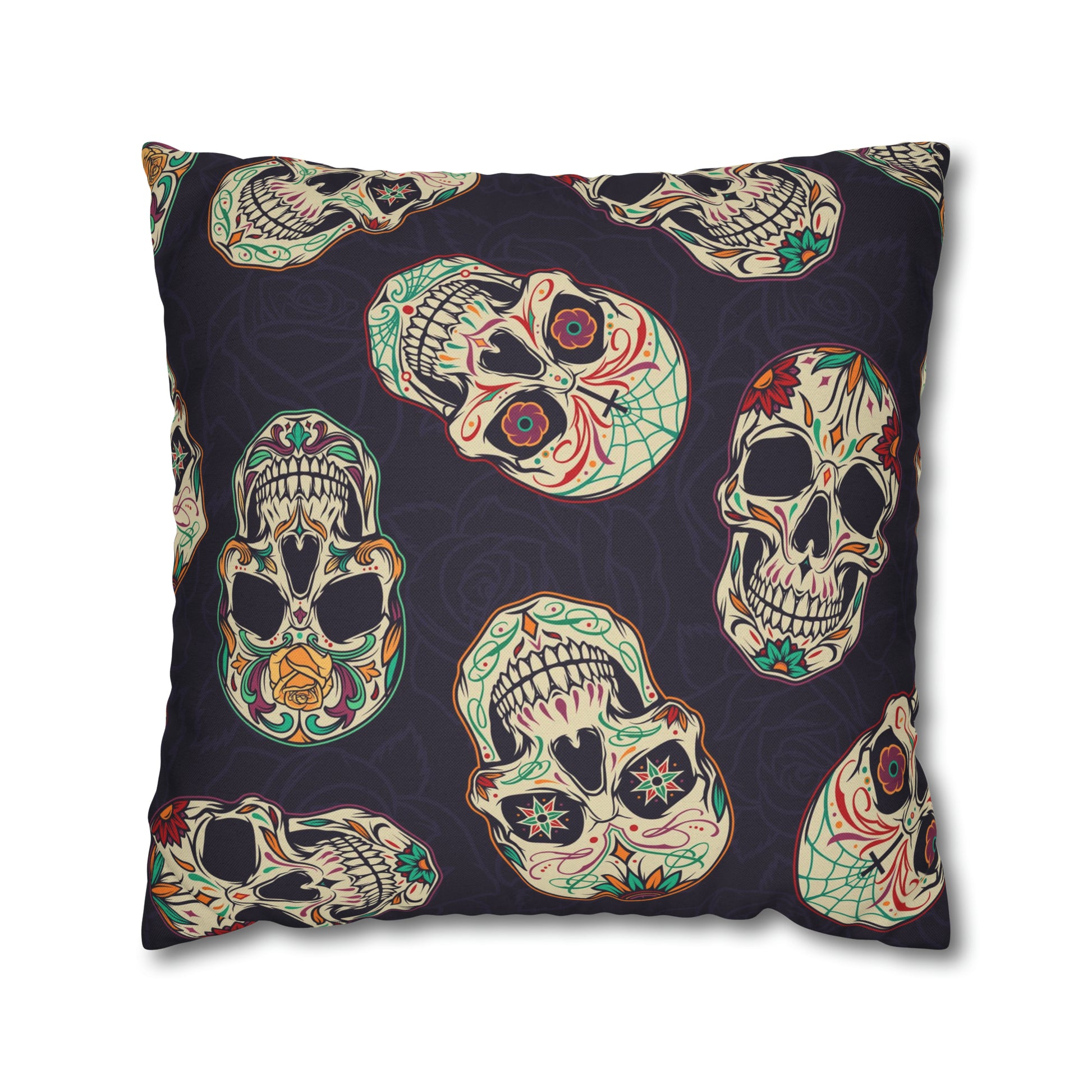 Sugar Skull Pillowcase, Day of the Dead Dia De Los Muertos Purple Pillow, Square 2-Sided Accent Pillow Cover    - HolidayShoppingFinds