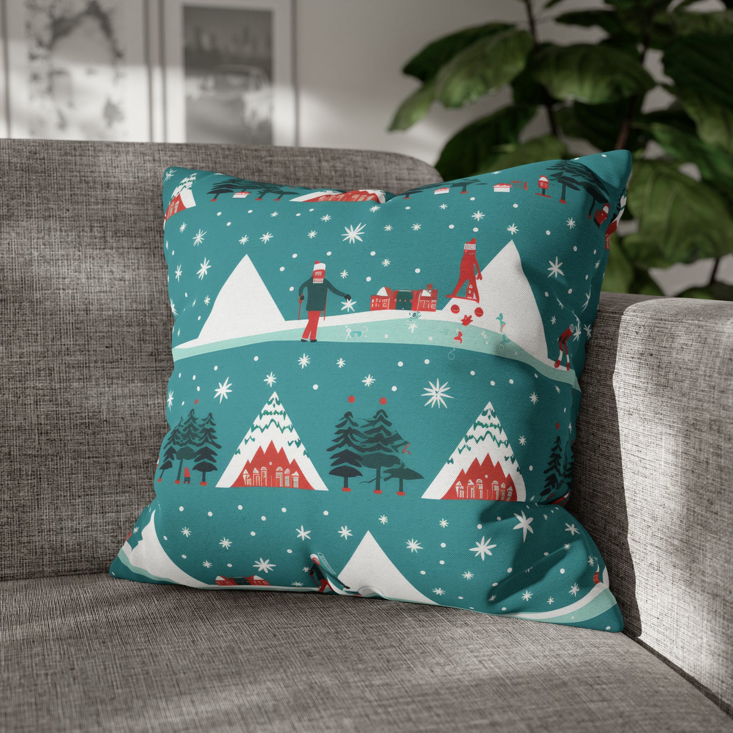 Winter Wonderland Pillowcase Holiday Cabin Snowy Mountain Pillow Décor, Holiday Gift 20" × 20"   - HolidayShoppingFinds