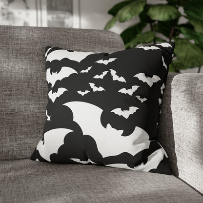 Spooky Bats Pillowcase, Halloween Black Pillow Cover, B&W Goth Pillow, Square 2-Sided Decorative Pillow 18" × 18"   - HolidayShoppingFinds