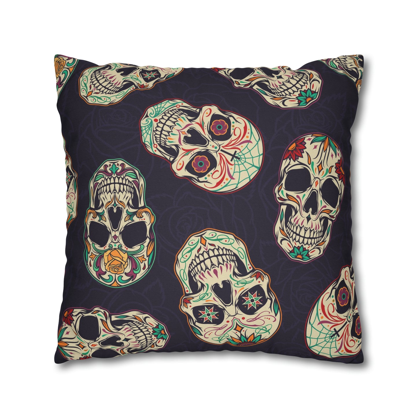 Sugar Skull Pillowcase, Day of the Dead Dia De Los Muertos Purple Pillow, Square 2-Sided Accent Pillow Cover    - HolidayShoppingFinds