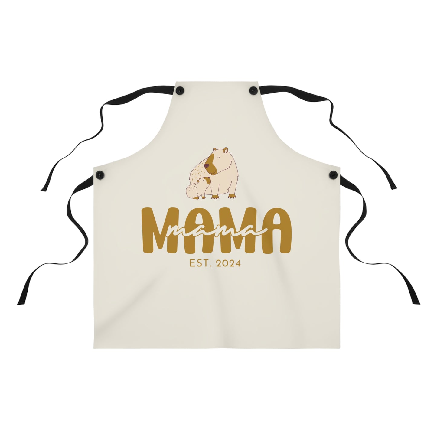 Personalized Mama Capybara Apron Beige, Chef Apron Gift For Mom    - HolidayShoppingFinds