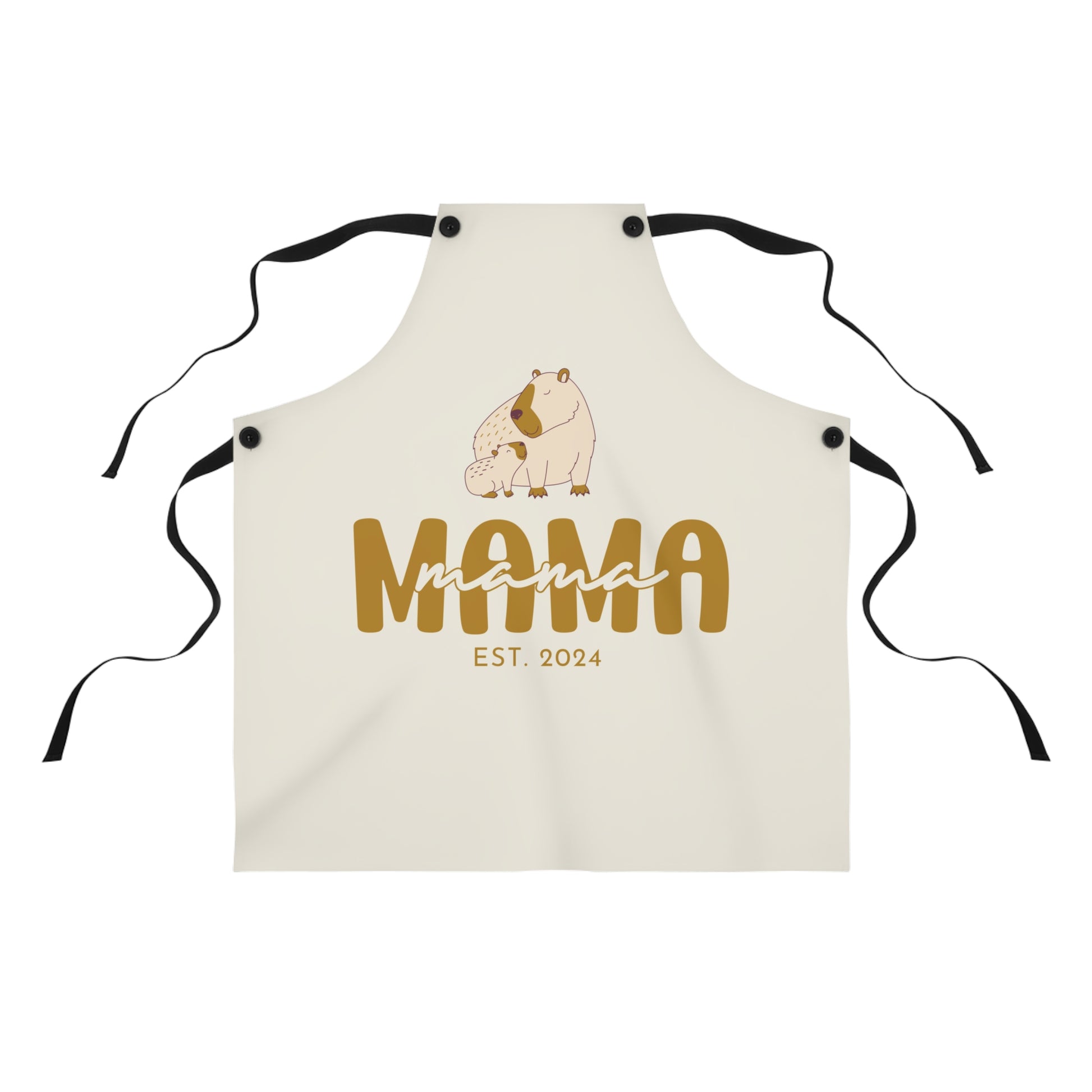 Personalized Mama Capybara Apron Beige, Chef Apron Gift For Mom    - HolidayShoppingFinds