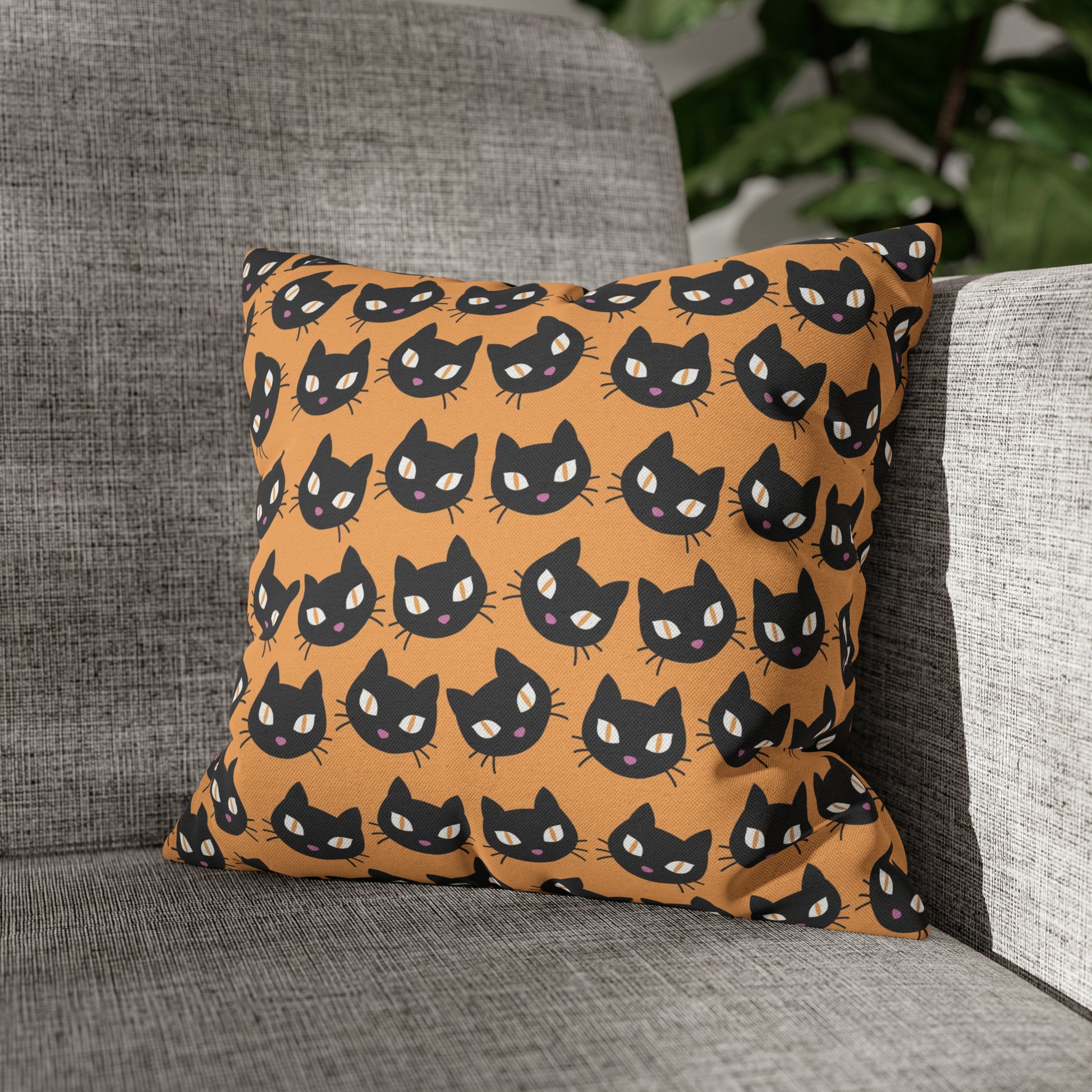 Cute Black Cats Halloween Pillowcase, Halloween Orange Throw Pillow Cover, Spooky Pillow, Square 2-Sided Pillow Case    - HolidayShoppingFinds