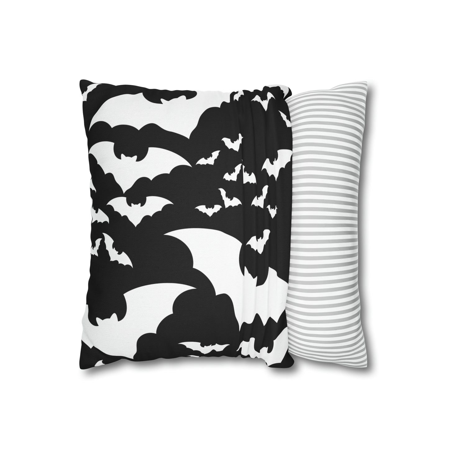 Spooky Bats Pillowcase, Halloween Black Pillow Cover, B&W Goth Pillow, Square 2-Sided Decorative Pillow    - HolidayShoppingFinds