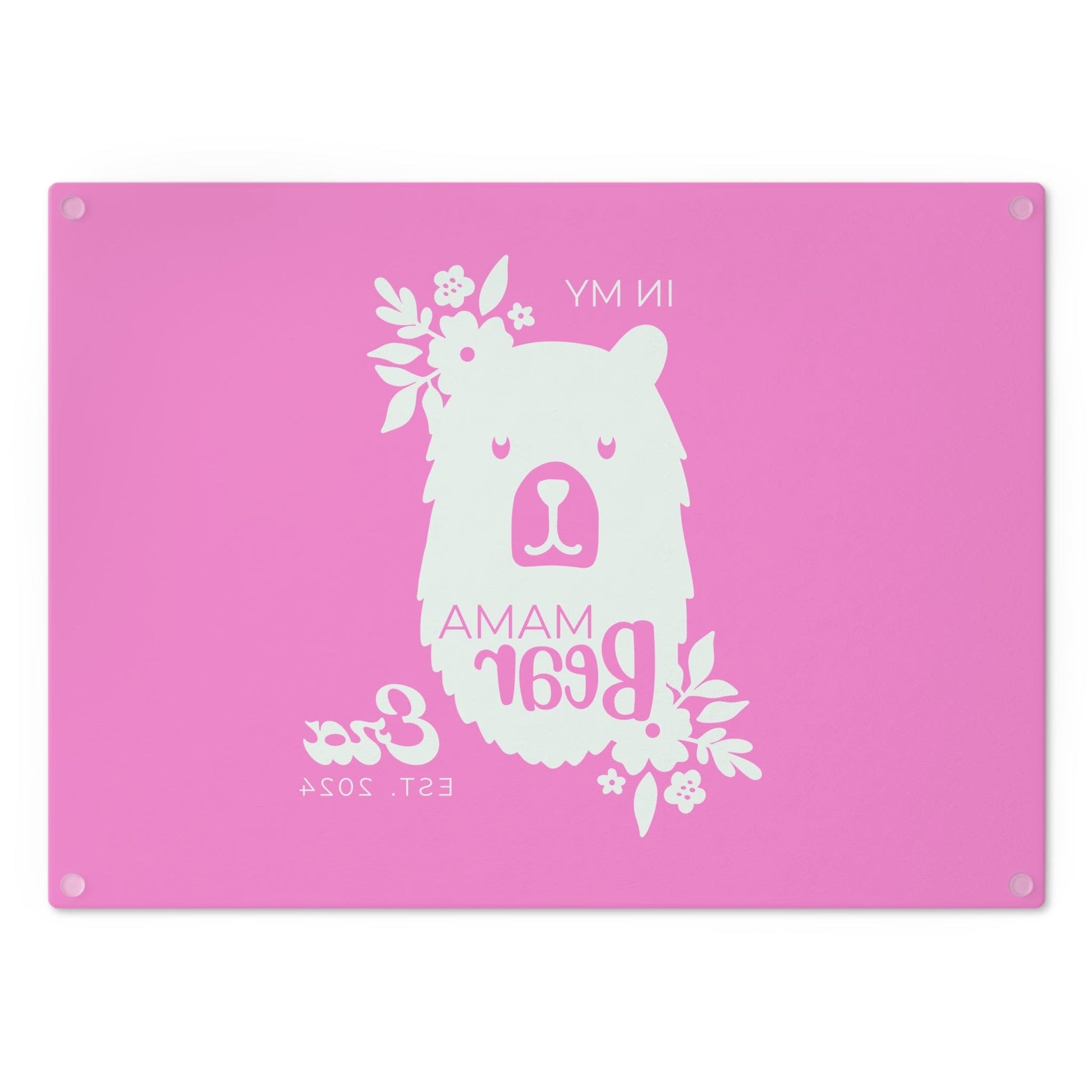 Custom Mama Bear Glass Cutting Board Pink, Kitchen Gift for Mom    - HolidayShoppingFinds