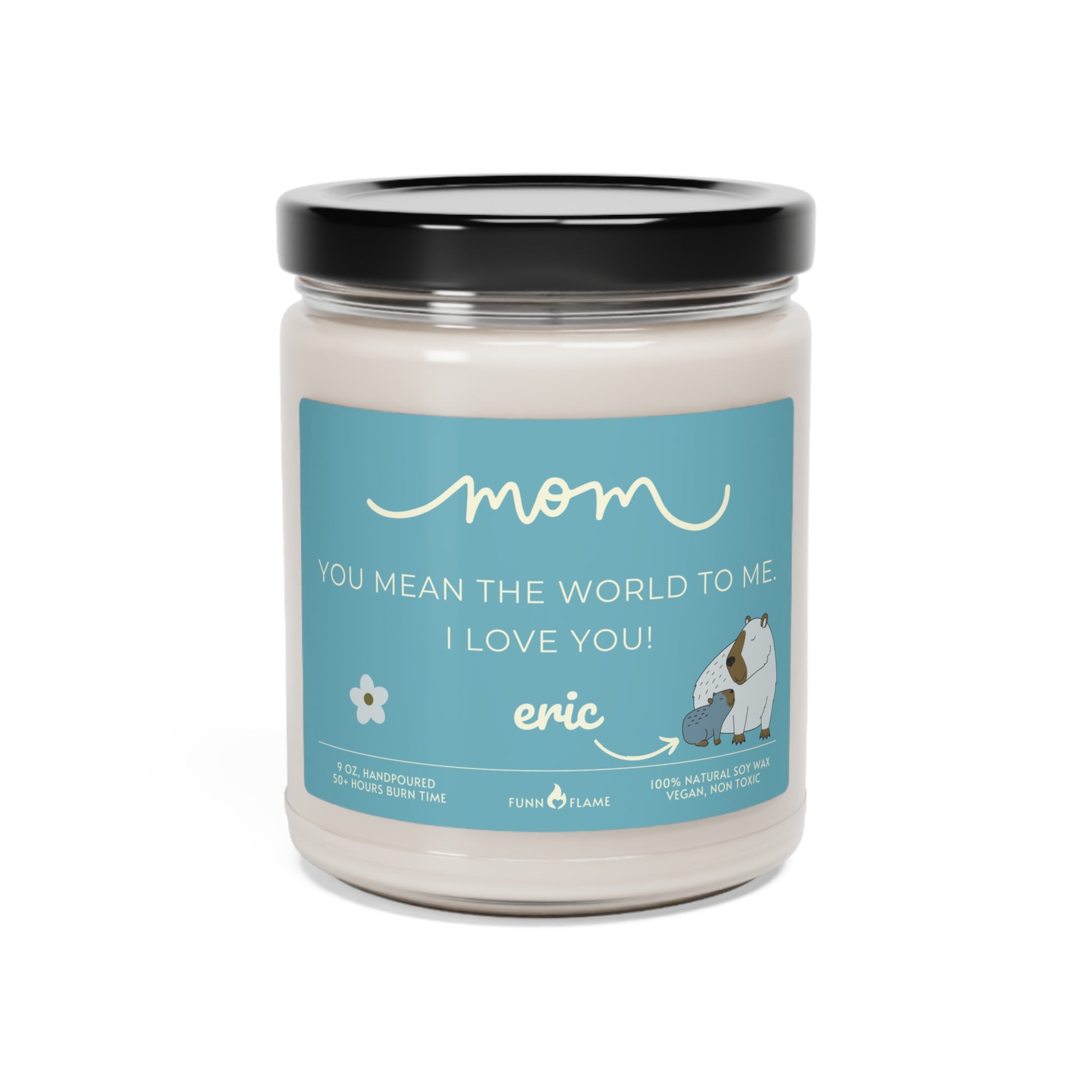 Personalized Mom Capybara Candle, Mother's Day Gift, Birthday, Blue, 100% Vegan Soy Wax Scented Candle, Eco-Friendly Sea Salt + Orchid 9oz  - HolidayShoppingFinds