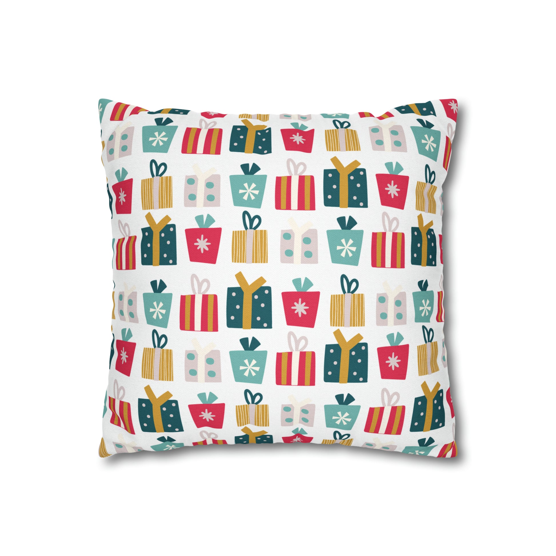 Gift Galore: Colorful Presents on White Square Pillow Case Throw    - HolidayShoppingFinds