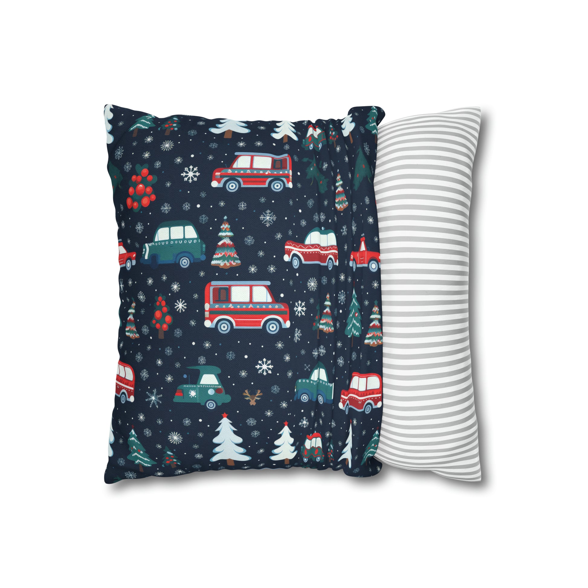 Vanlife Pillow, Camping Holiday Spirit Pillow Case, Cars, Vans & Christmas Trees Décor Blue Pillow Cover, Holiday Gift    - HolidayShoppingFinds