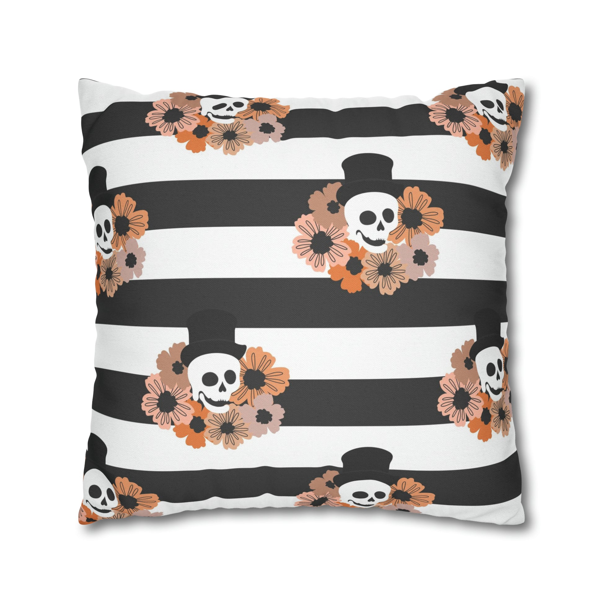 Halloween Phantom Pillowcase, Dia de los Muertos Skull Accent Pillow, 2-Sided Square B&W Decorative Pillow    - HolidayShoppingFinds