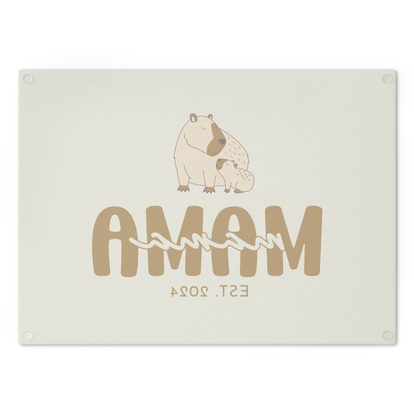 Personalized Mama Capybara Glass Cutting Board Beige, Gift For Moms    - HolidayShoppingFinds